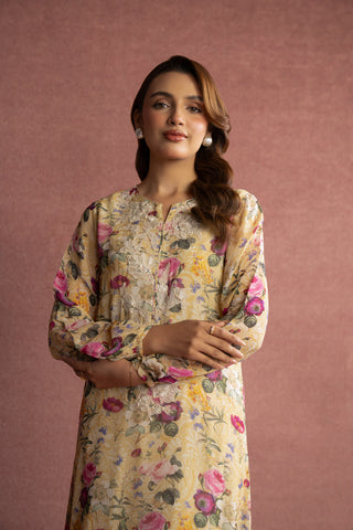 1 Piece Printed Chiffon Embroidered Shirt (FS0011)