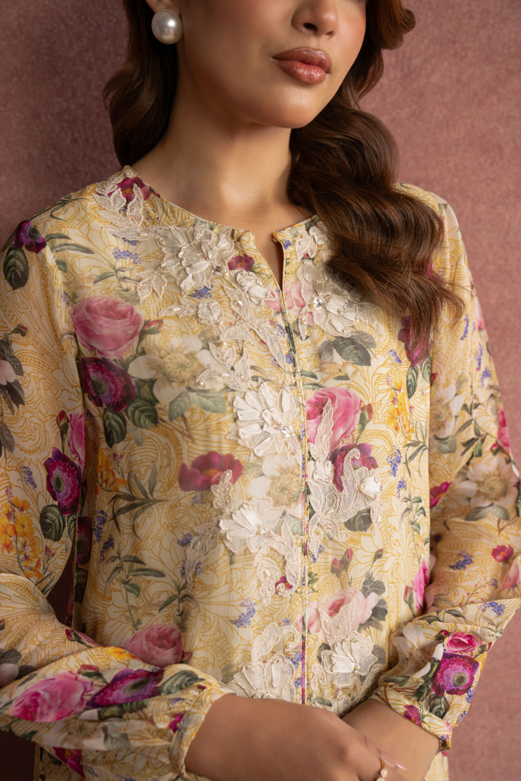 1 Piece Printed Chiffon Embroidered Shirt (FS0011)