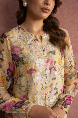 1 Piece Printed Chiffon Embroidered Shirt (FS0011)