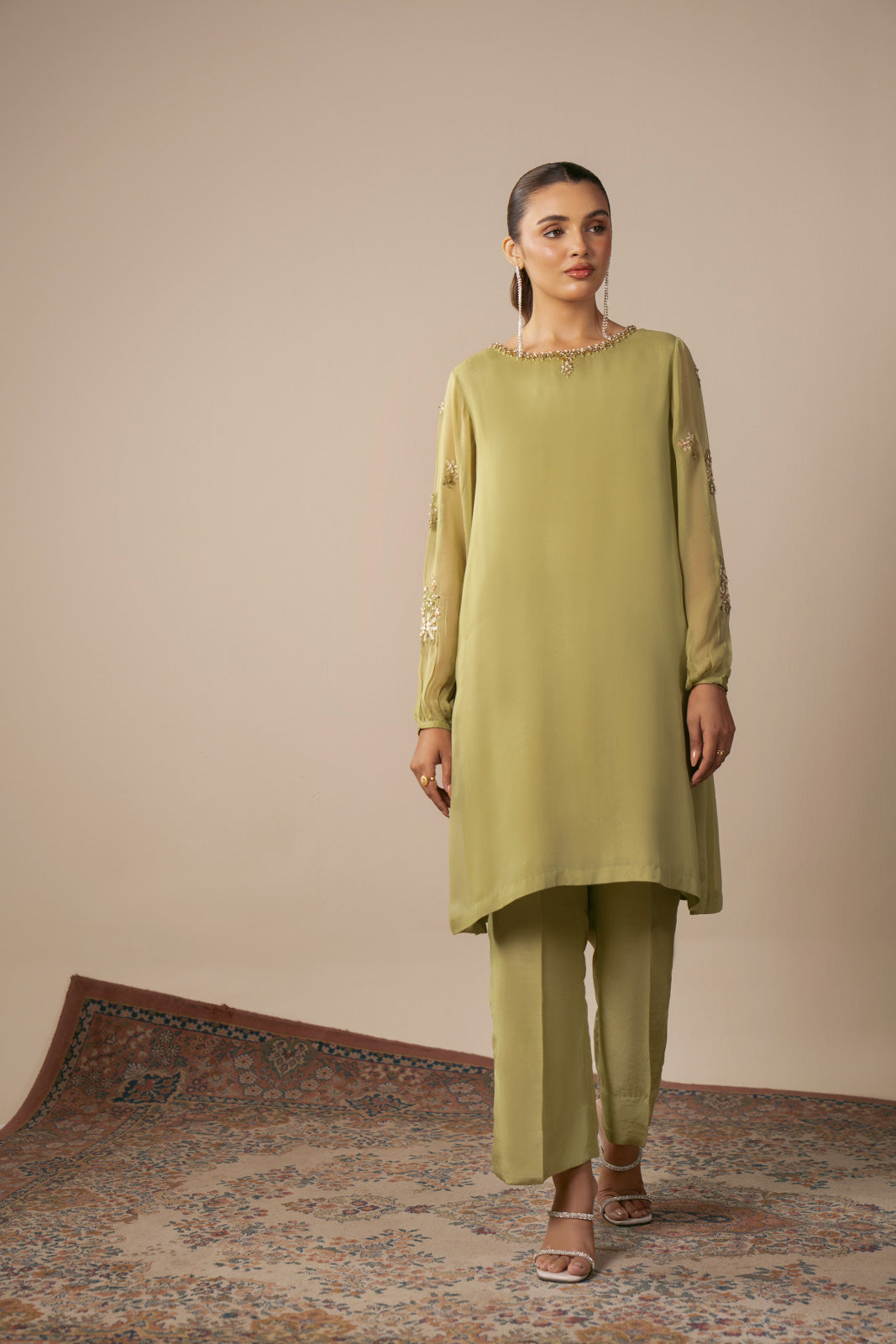 2 Piece Chiffon Embroidered Suit (AS0479)