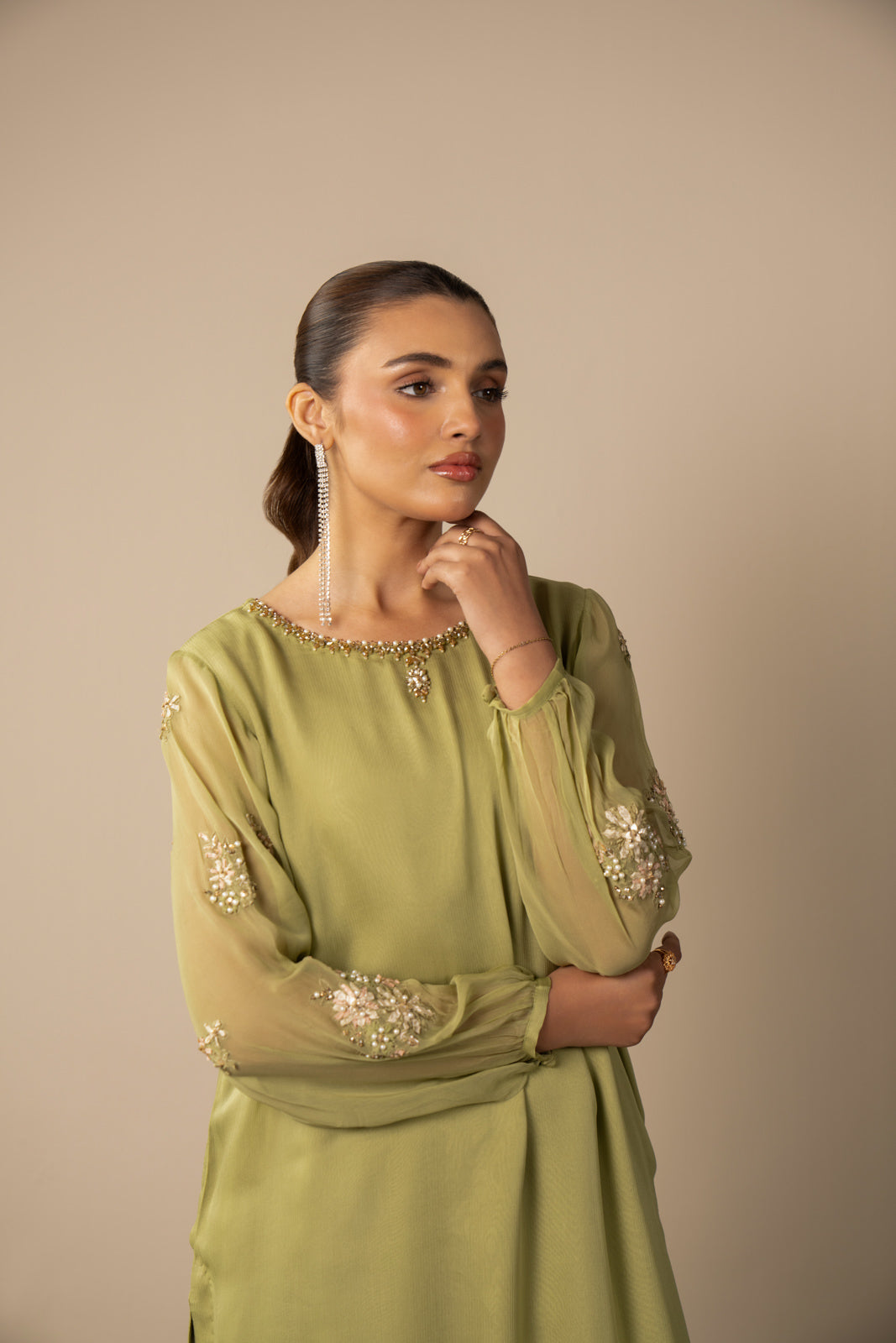 2 Piece Chiffon Embroidered Suit (AS0479)