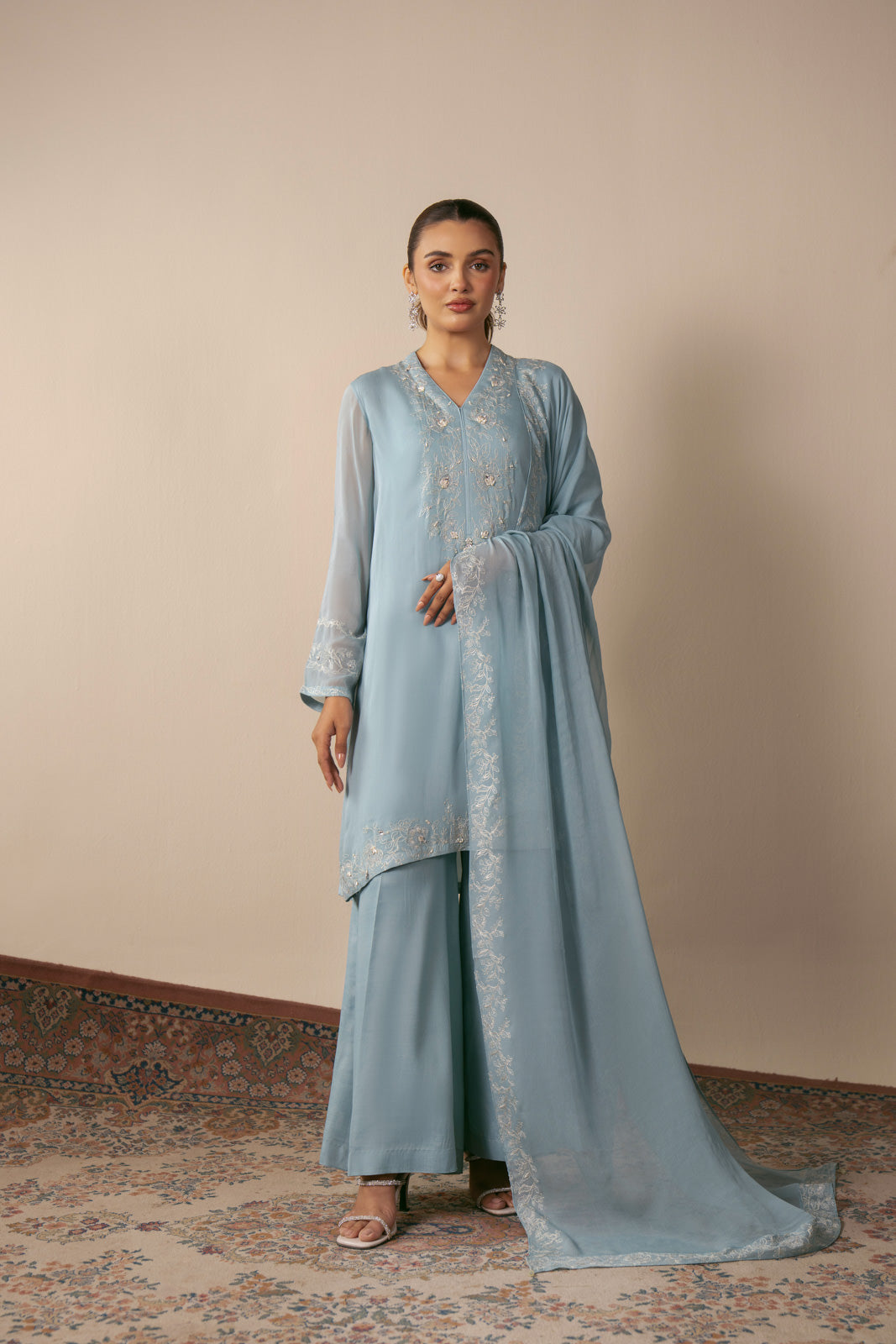 3 Piece Chiffon Embroidered Suit (FL0002)