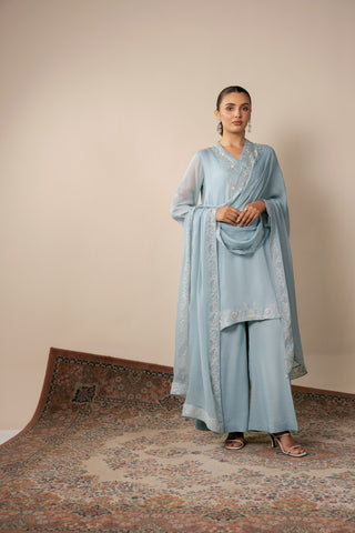 3 Piece Chiffon Embroidered Suit (FL0002)