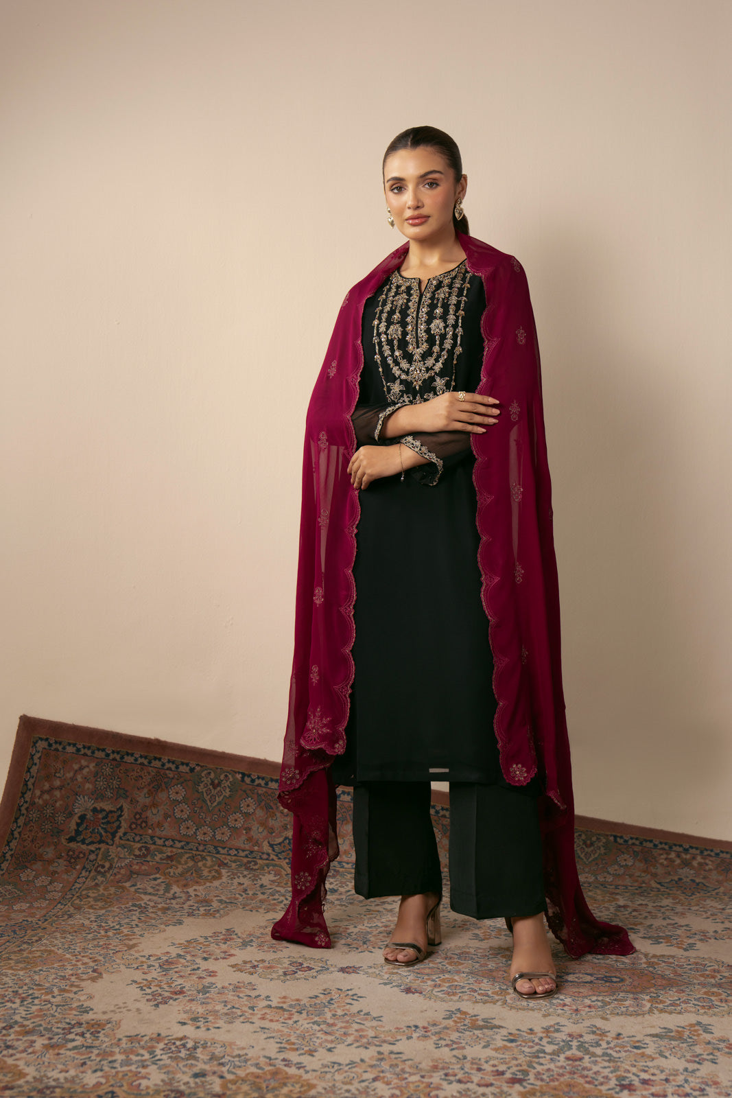 1 Piece Chiffon Embroidered Dupatta (AA5460)