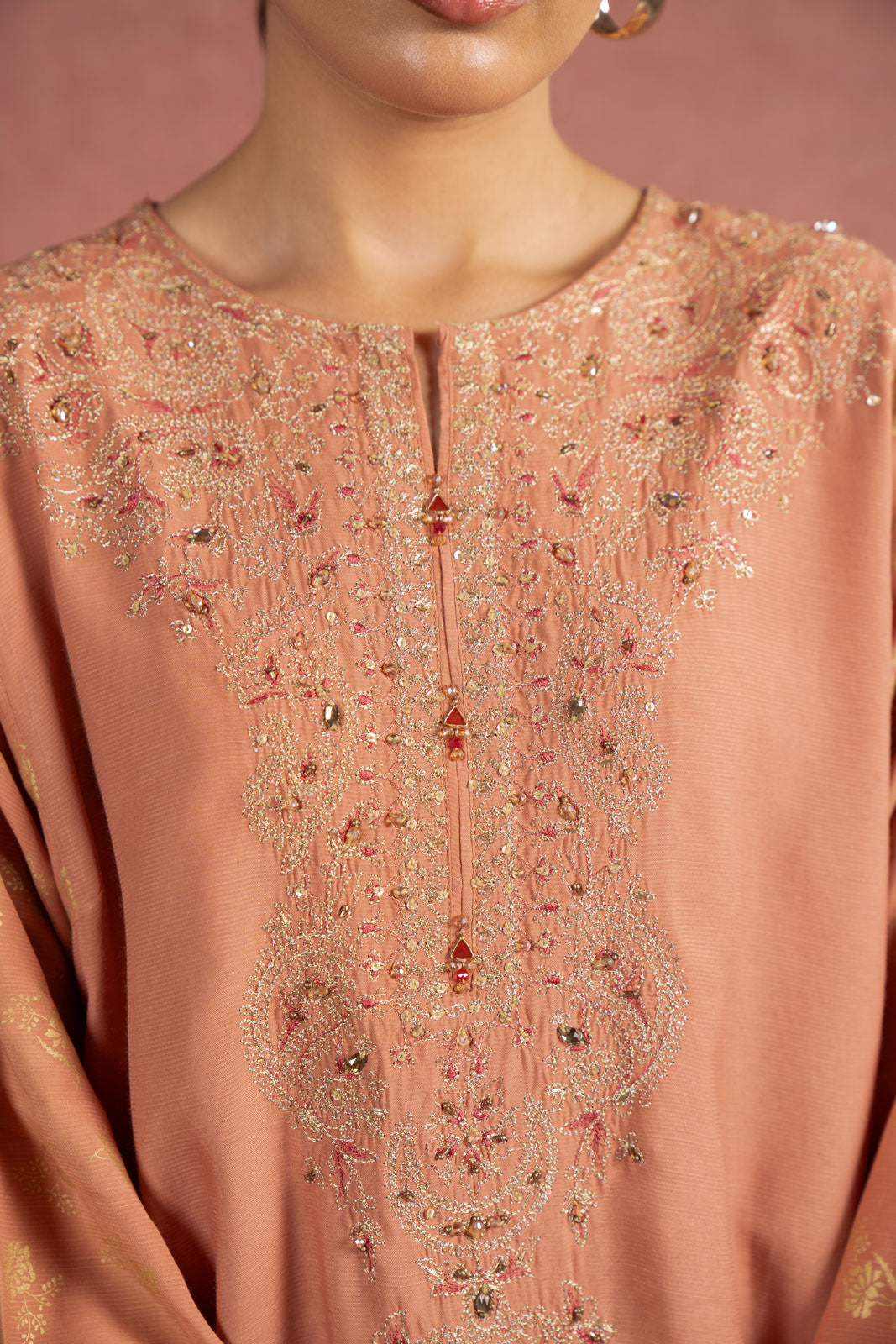 2 Piece Peach Embroidered Suit (AS0478)