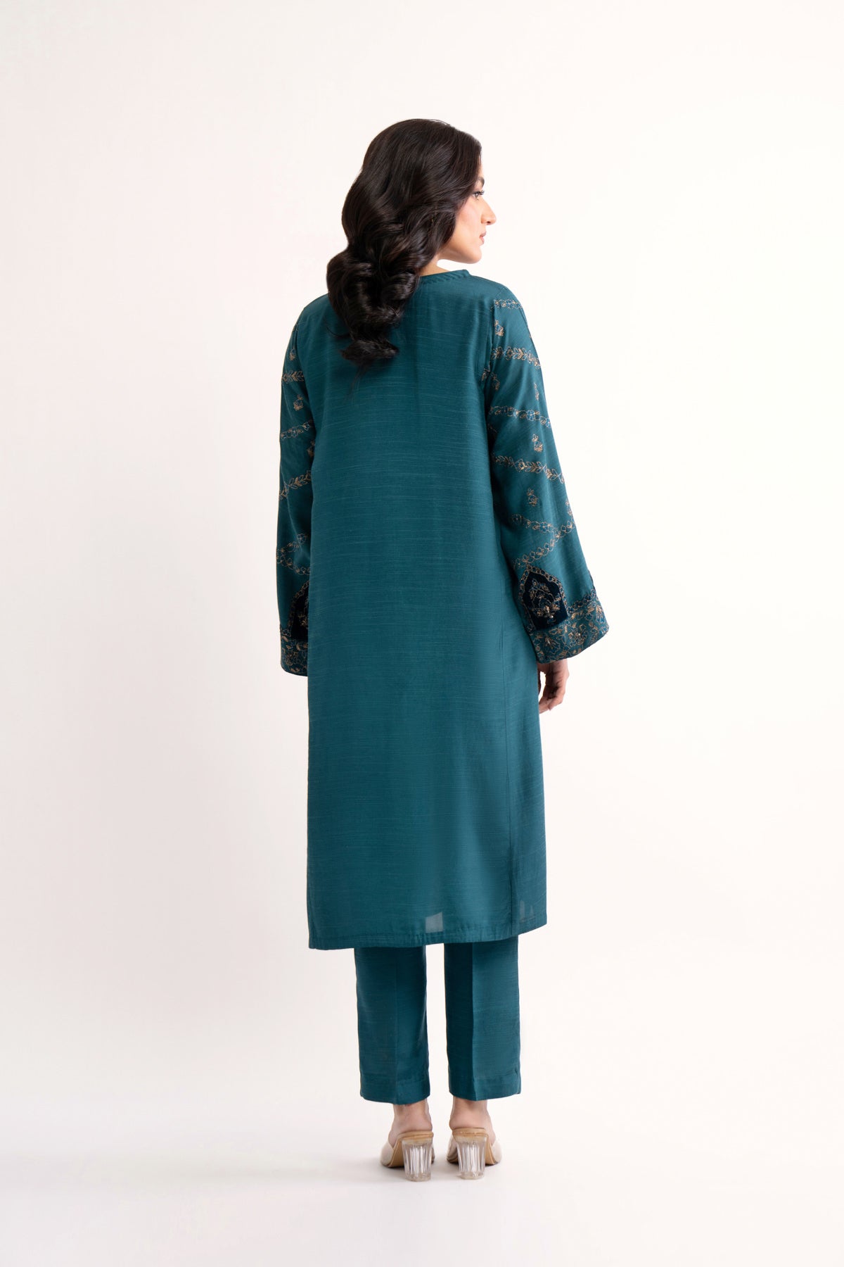 2 Piece Teal Embroidered Suit (AS0477)