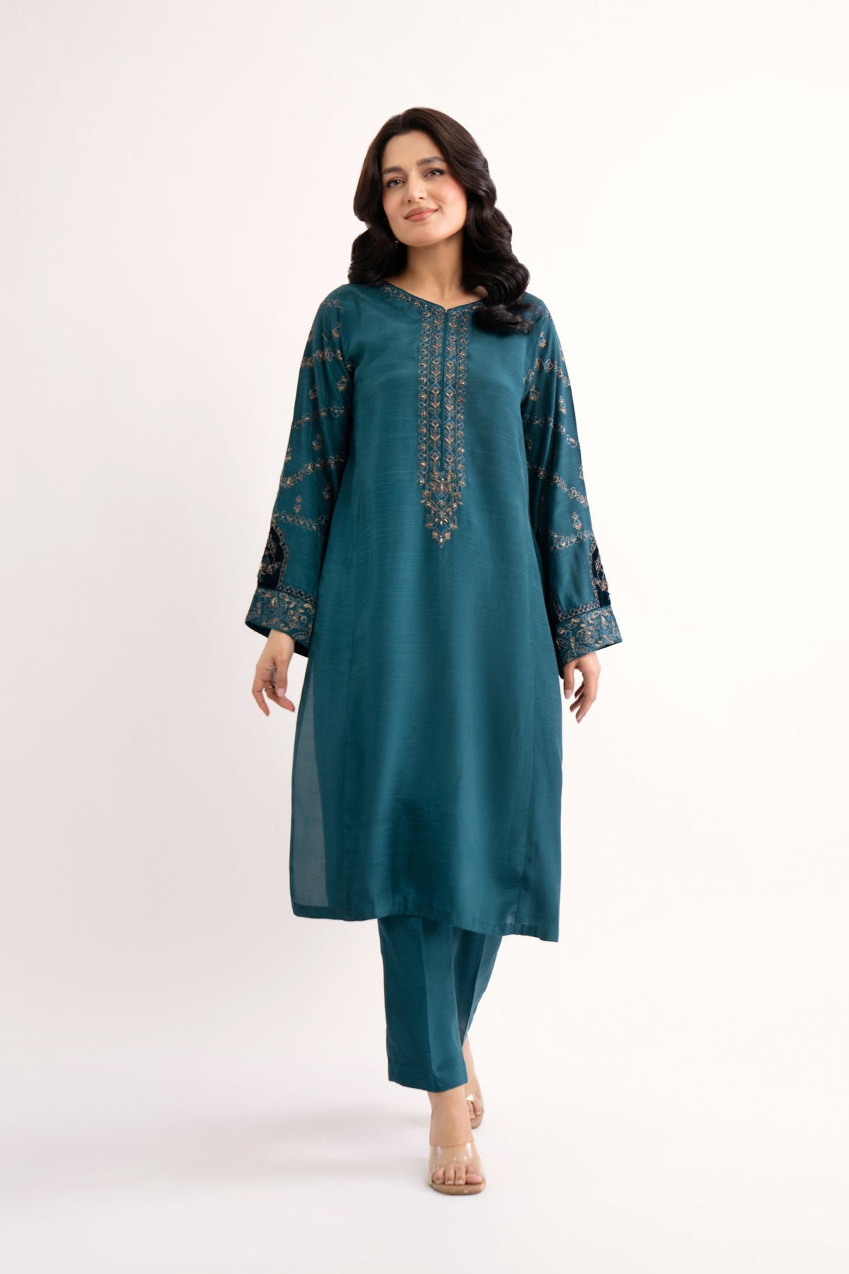 2 Piece Teal Embroidered Suit (AS0477)