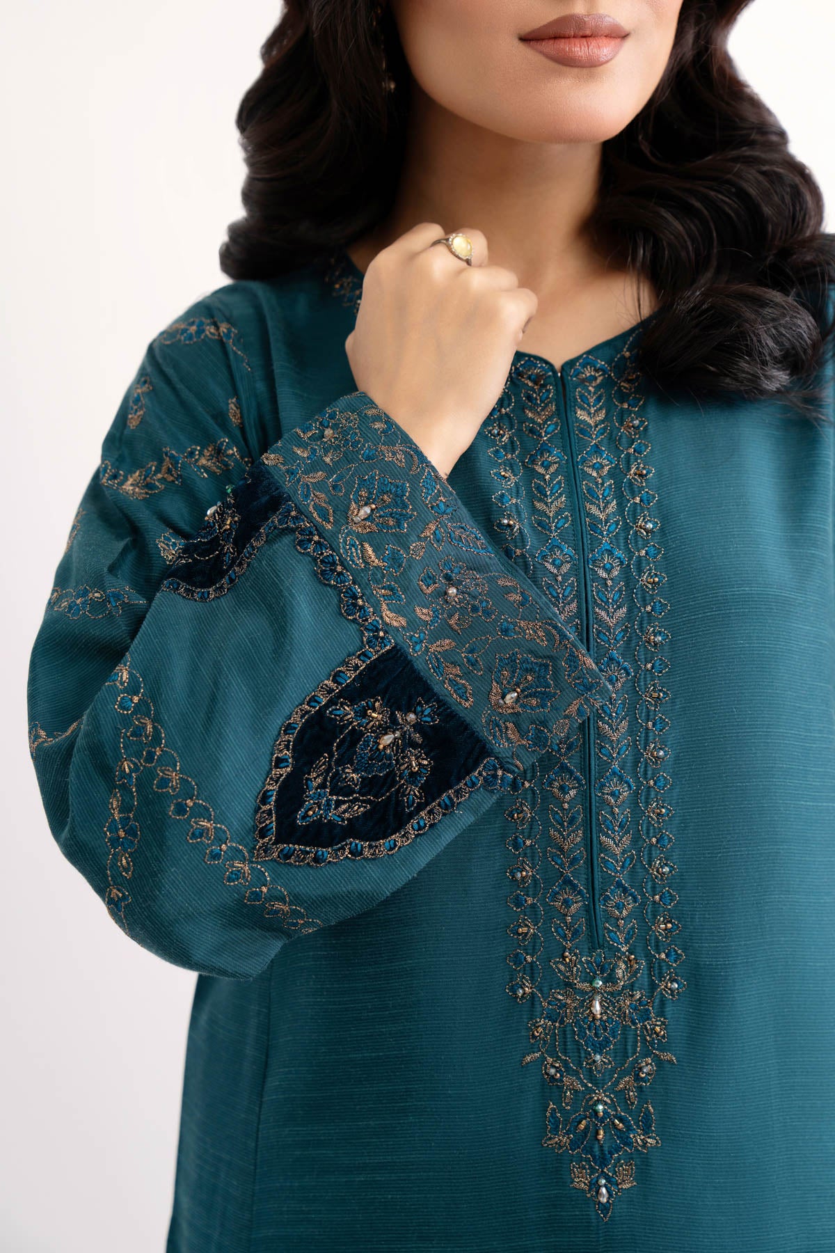 2 Piece Teal Embroidered Suit (AS0477)