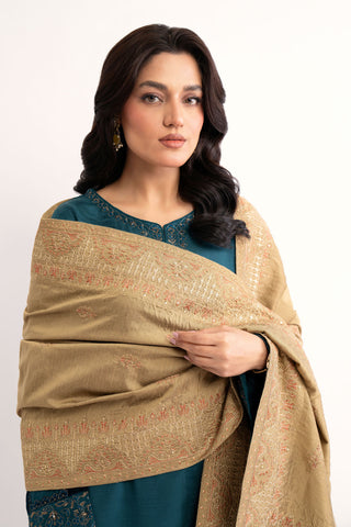 1 Piece Golden Beige Embroidered Shawl (AA5452)