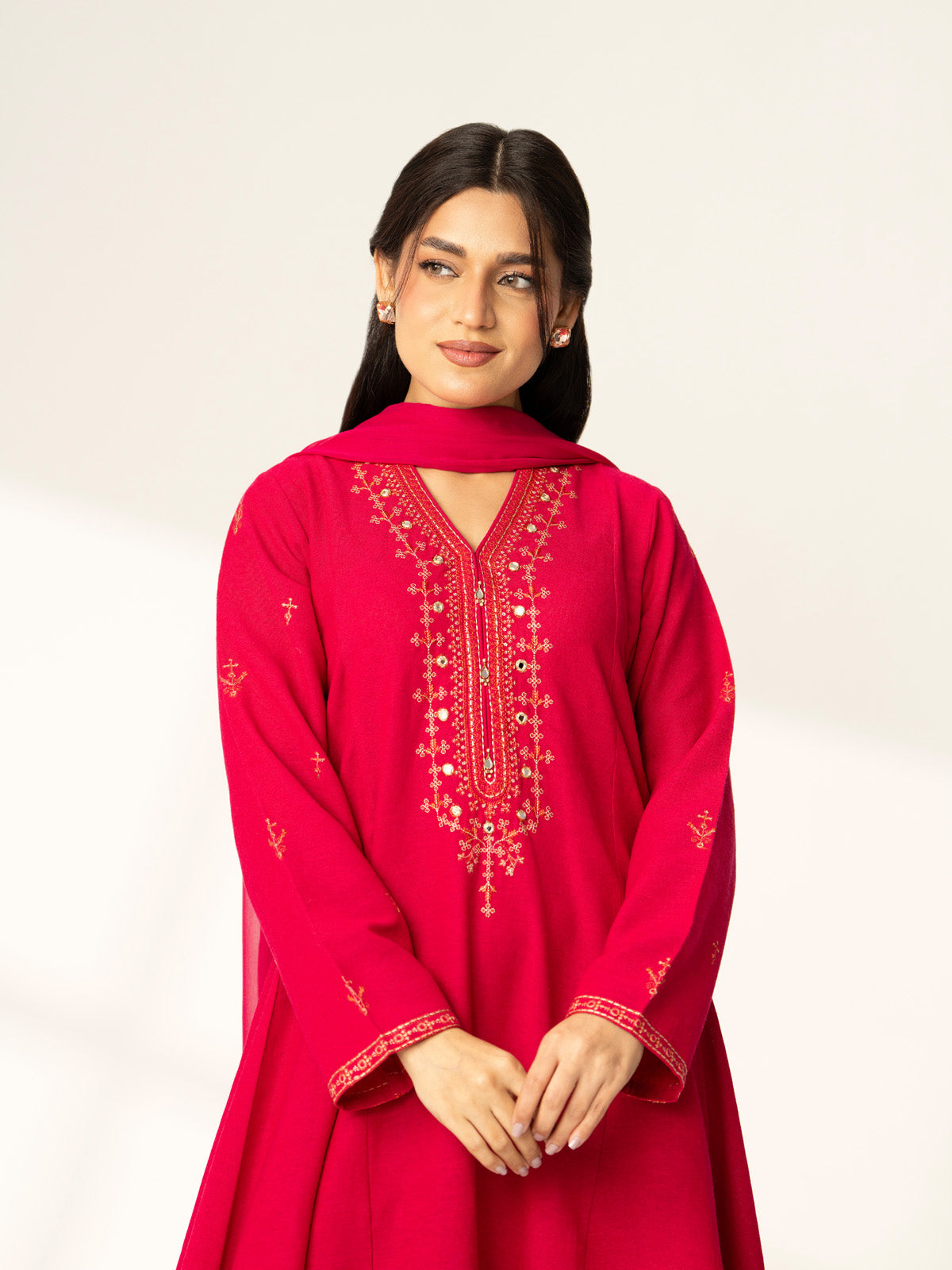 3 Piece Shockingpink Embroidered Suit (BA0133)