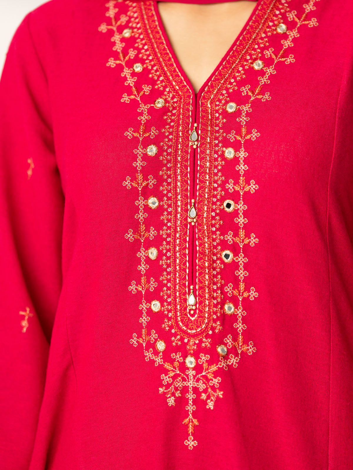 3 Piece Shockingpink Embroidered Suit (BA0133)