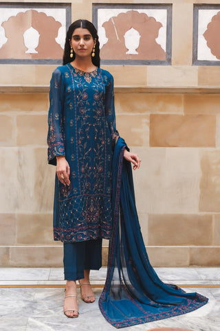 3 Piece Chiffon Embroidered Unstitched Suit (AU0009)