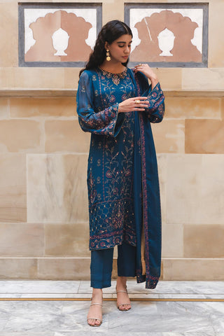 3 Piece Chiffon Embroidered Unstitched Suit (AU0009)