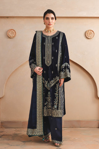 3 Piece Velvet Embroidered Unstitched Suit (AU0006)