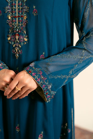 3 Piece Polyester Chiffon Embroidered Suit (FL0016)