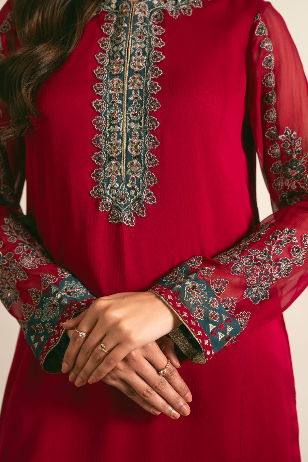 1 Piece Chiffon Embroidered Shirt (FS0024)