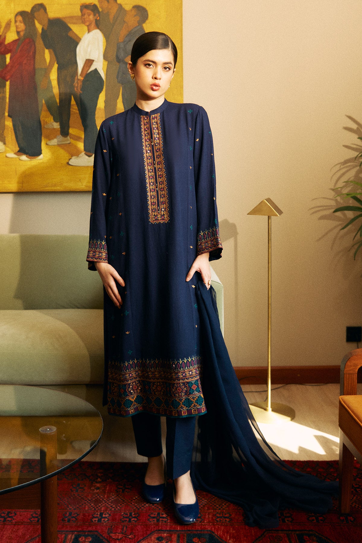 3 Piece Lawn Karandi Embroidered Suit (BA0132)