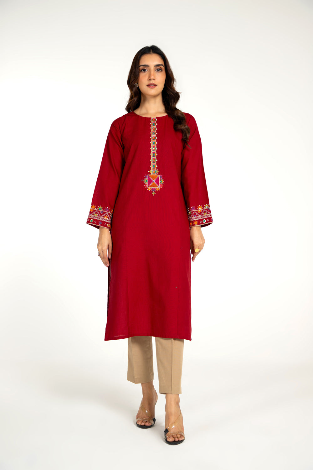 1 Piece Slub Khaddar Embroidered Shirt (BB9489)