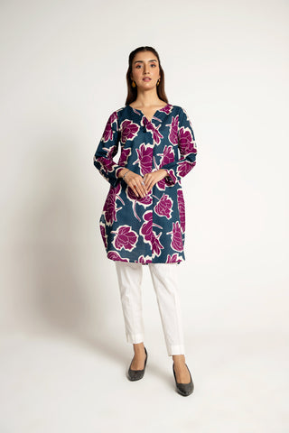 1 Piece Printed Slub Khaddar Printed & Tasselling Shirt  (PD1286)