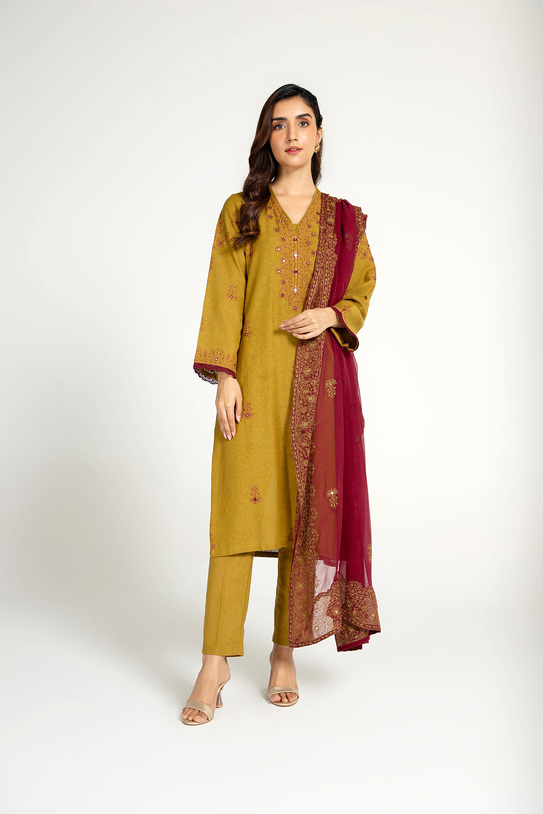 3 Piece Cotton Karandi Embroidered Suit (BB9522)