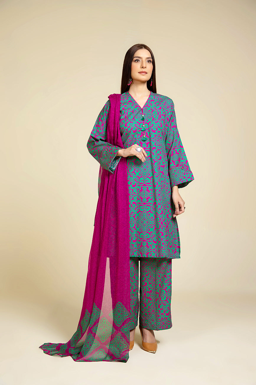 3 Piece Printed Slub Khaddar Printed Suit (PD1302)