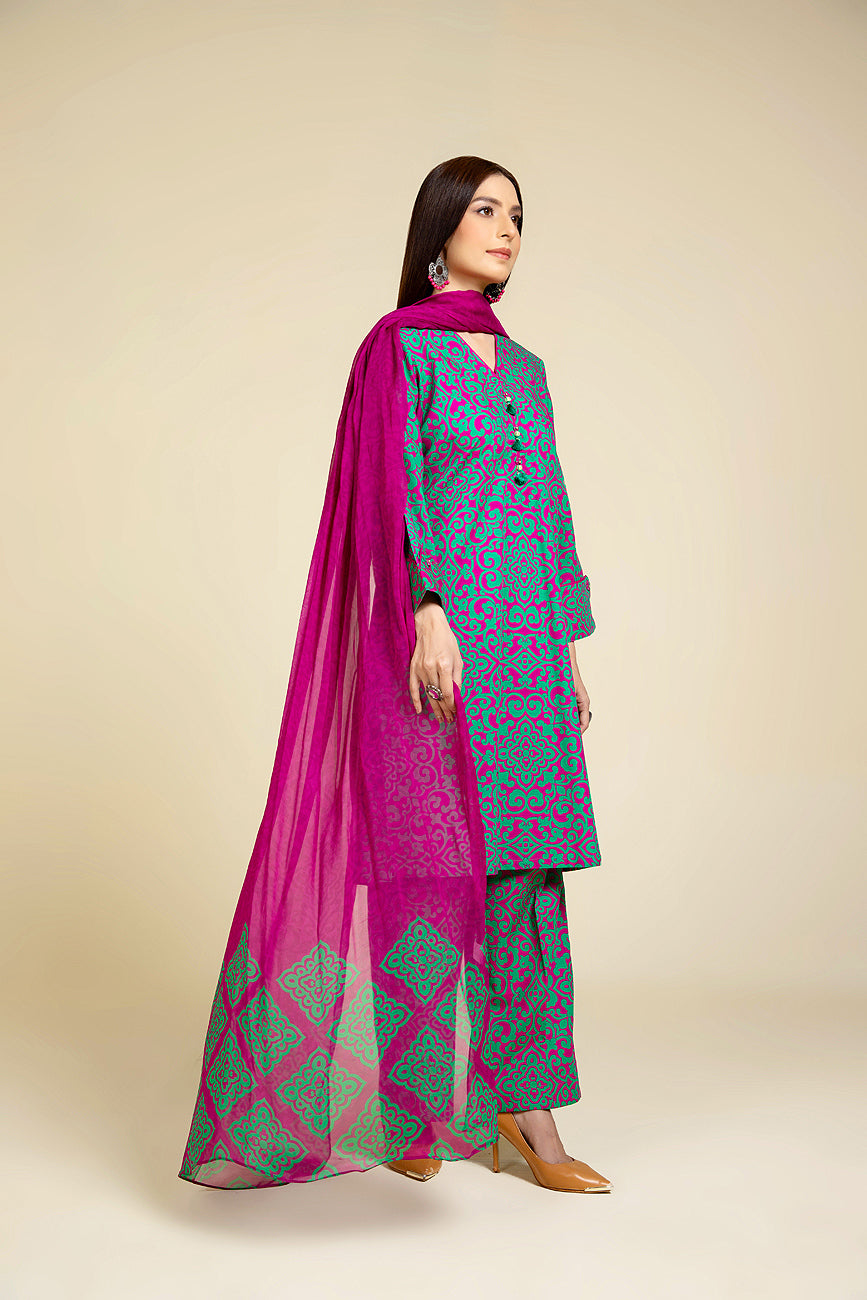 3 Piece Printed Slub Khaddar Printed Suit (PD1302)