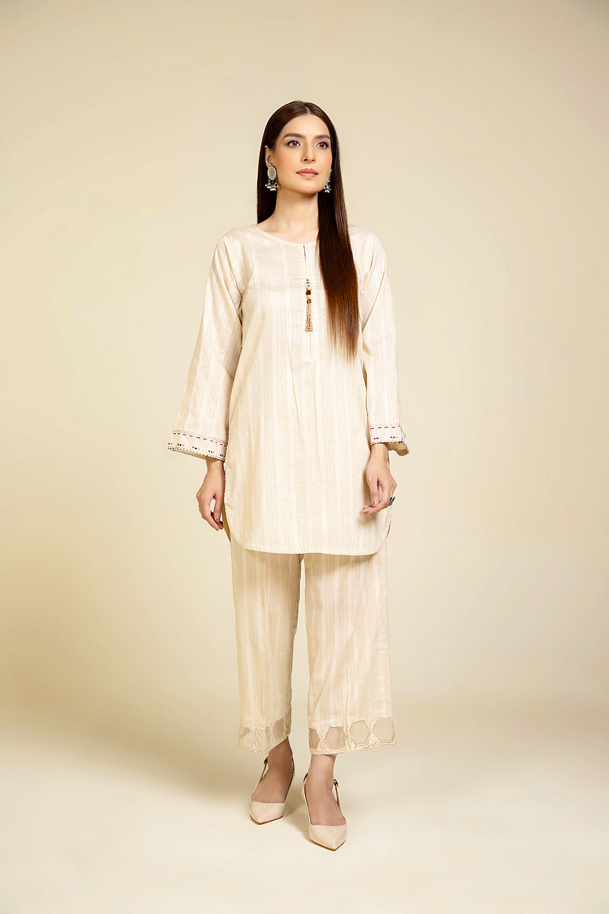 2 Piece Cotton Jacquard Embroidered Suit (HB1172)