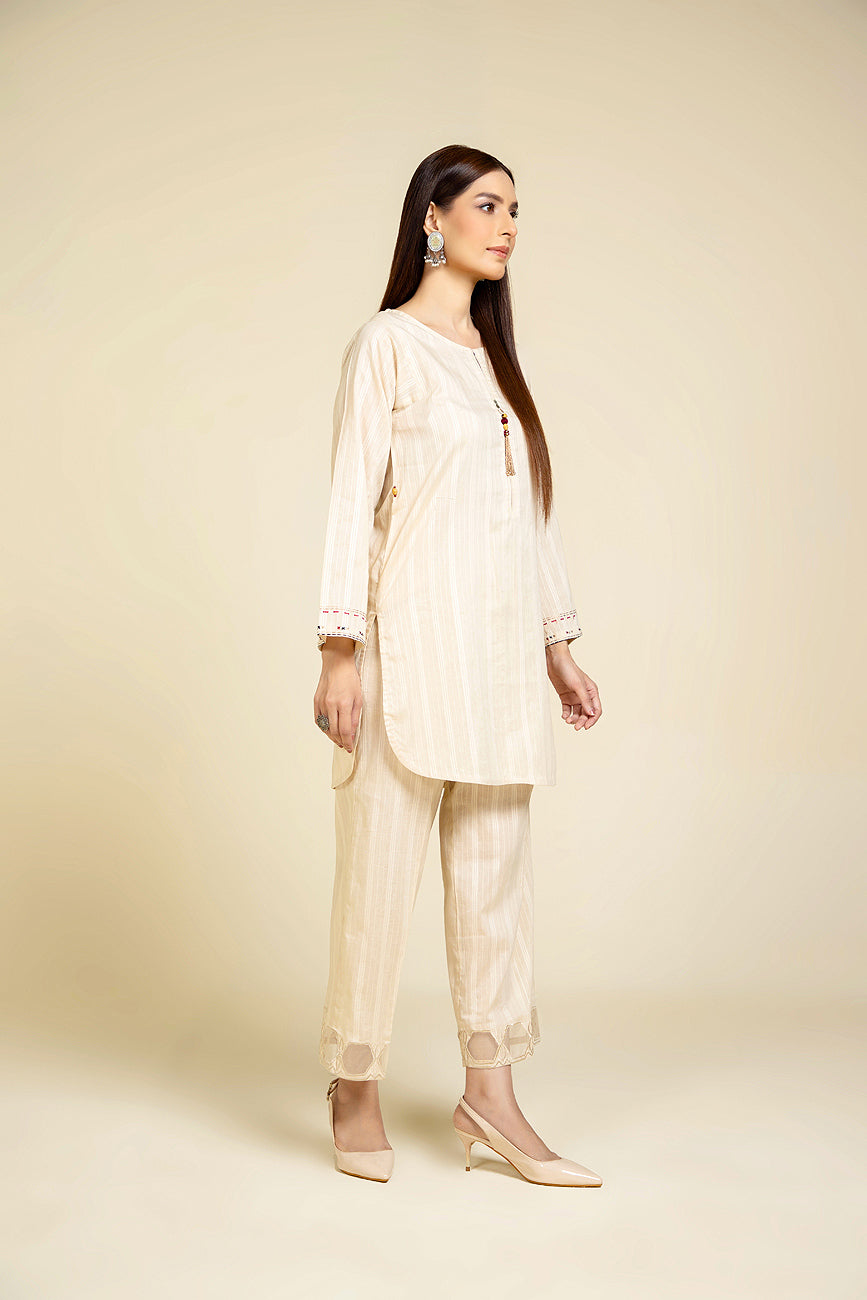 2 Piece Cotton Jacquard Embroidered Suit (HB1172)