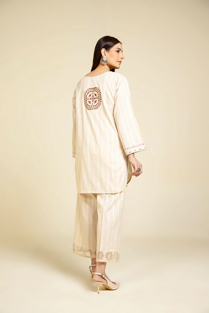 2 Piece Cotton Jacquard Embroidered Suit (HB1172)