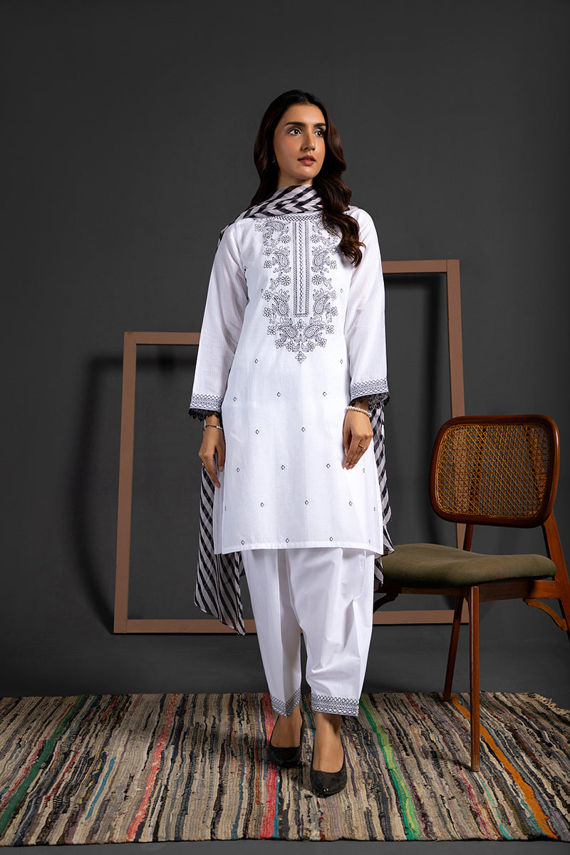 3 Piece Cotton Rip Stop Embroidered & Printed Suit  (BB9920)