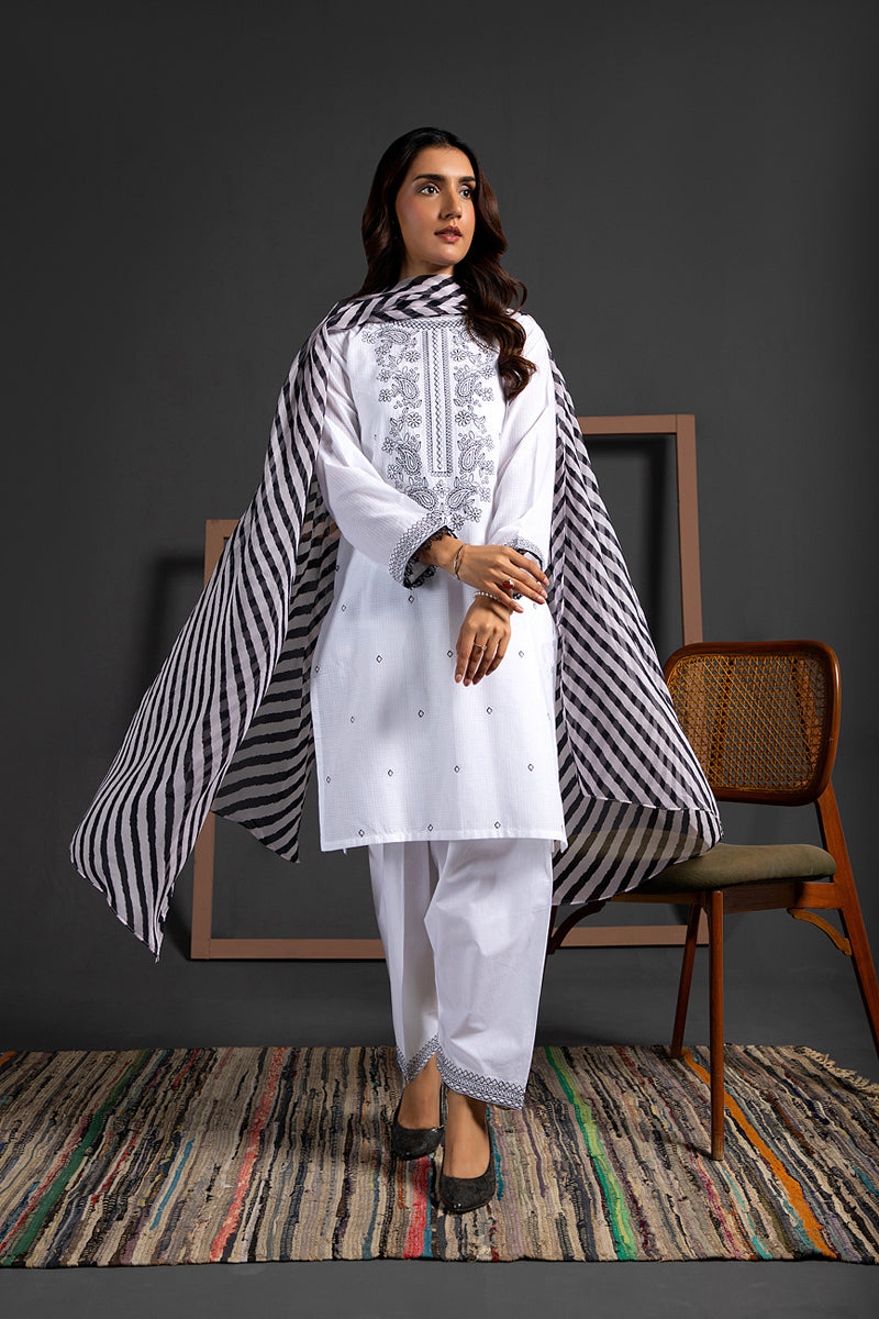 3 Piece Cotton Rip Stop Embroidered & Printed Suit  (BB9920)