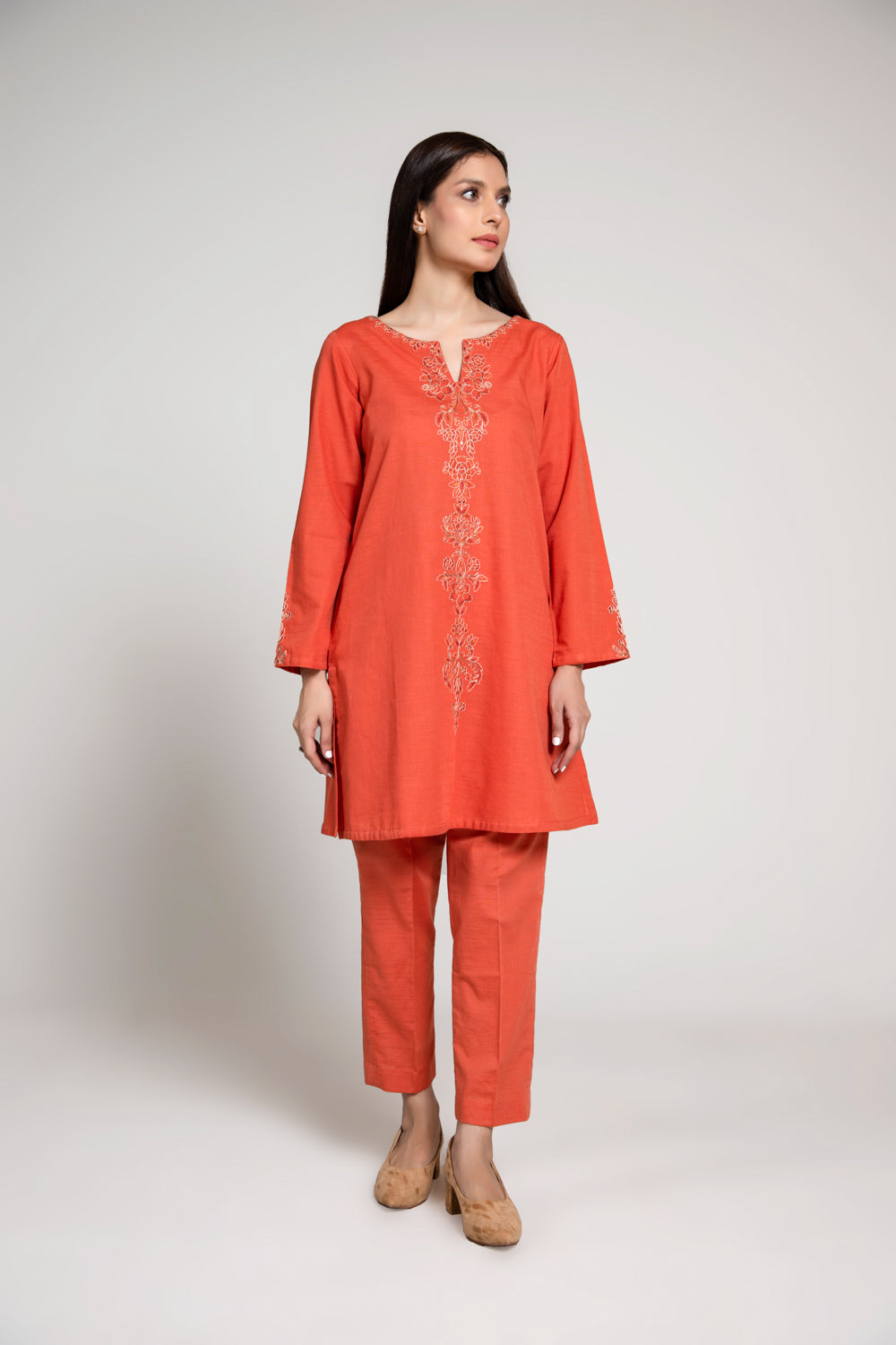 2 Piece Slub Khaddar Embroidered Suit (AE0041)