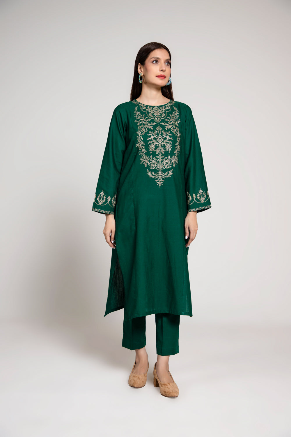 2 Piece Slub Khaddar Embroidered Suit (HB1228)