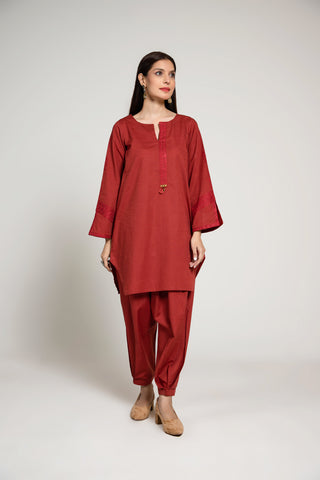 2 Piece Slub Khaddar Solid Suit  (AE0044)