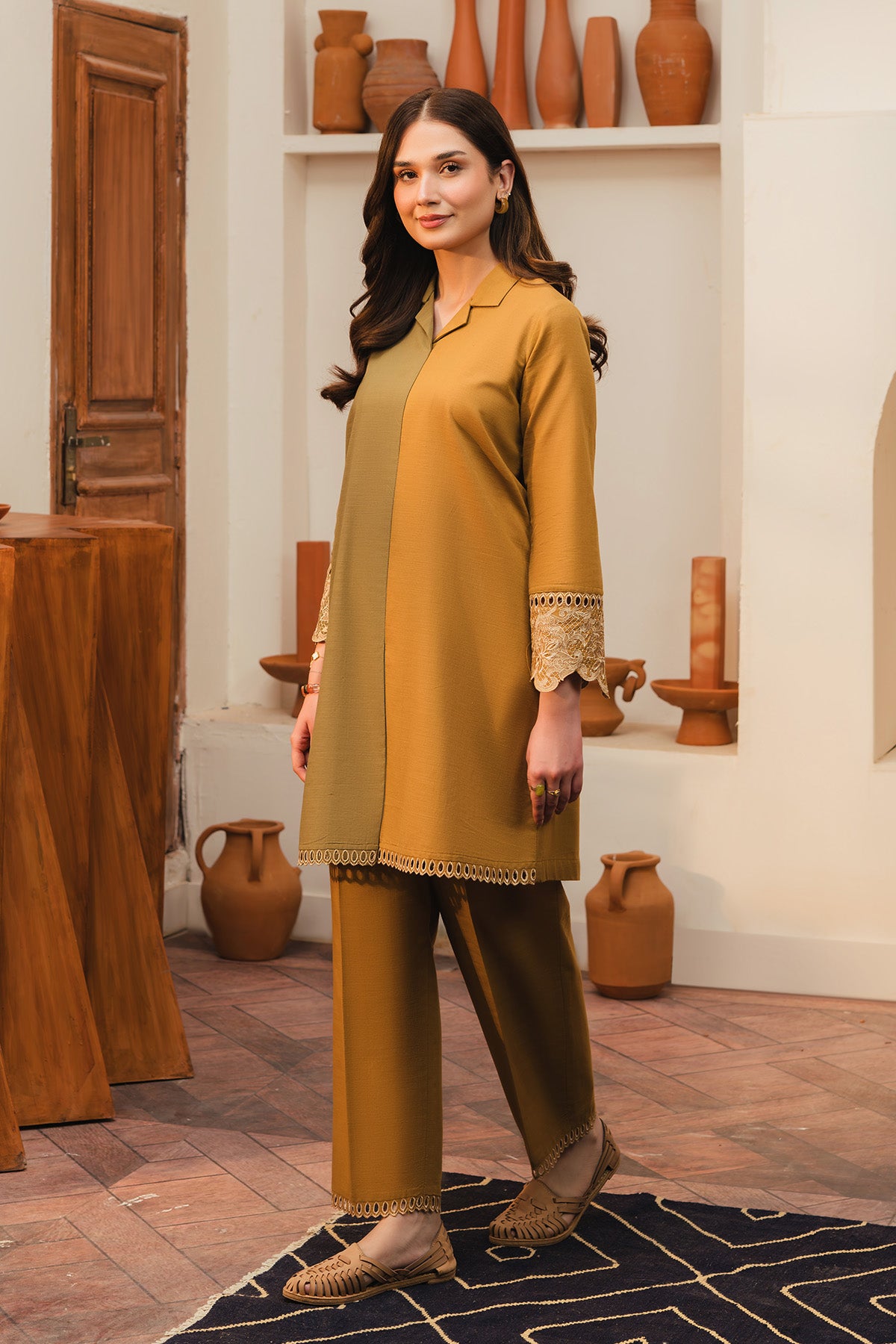 2 Piece Slub Khaddar Solid Suit (AE0051)