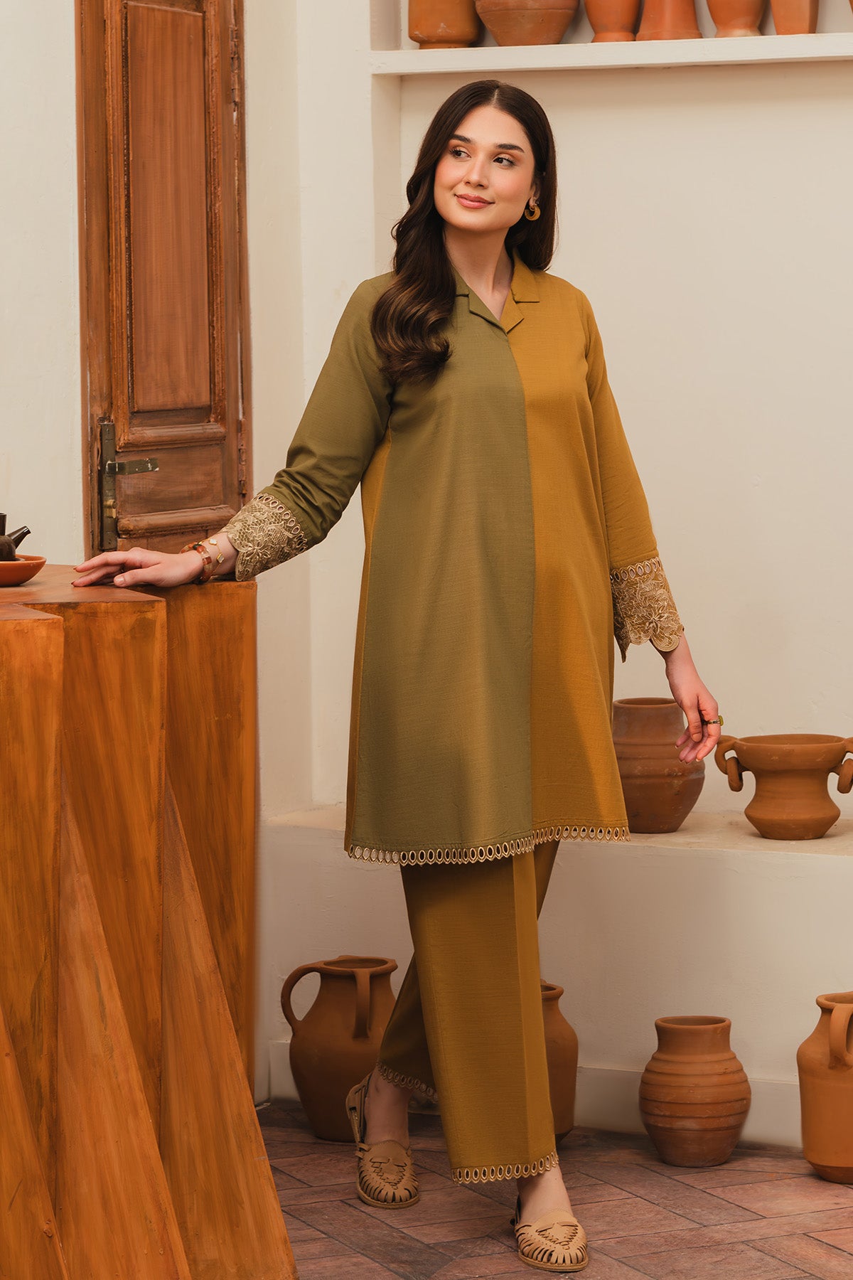 2 Piece Slub Khaddar Solid Suit (AE0051)