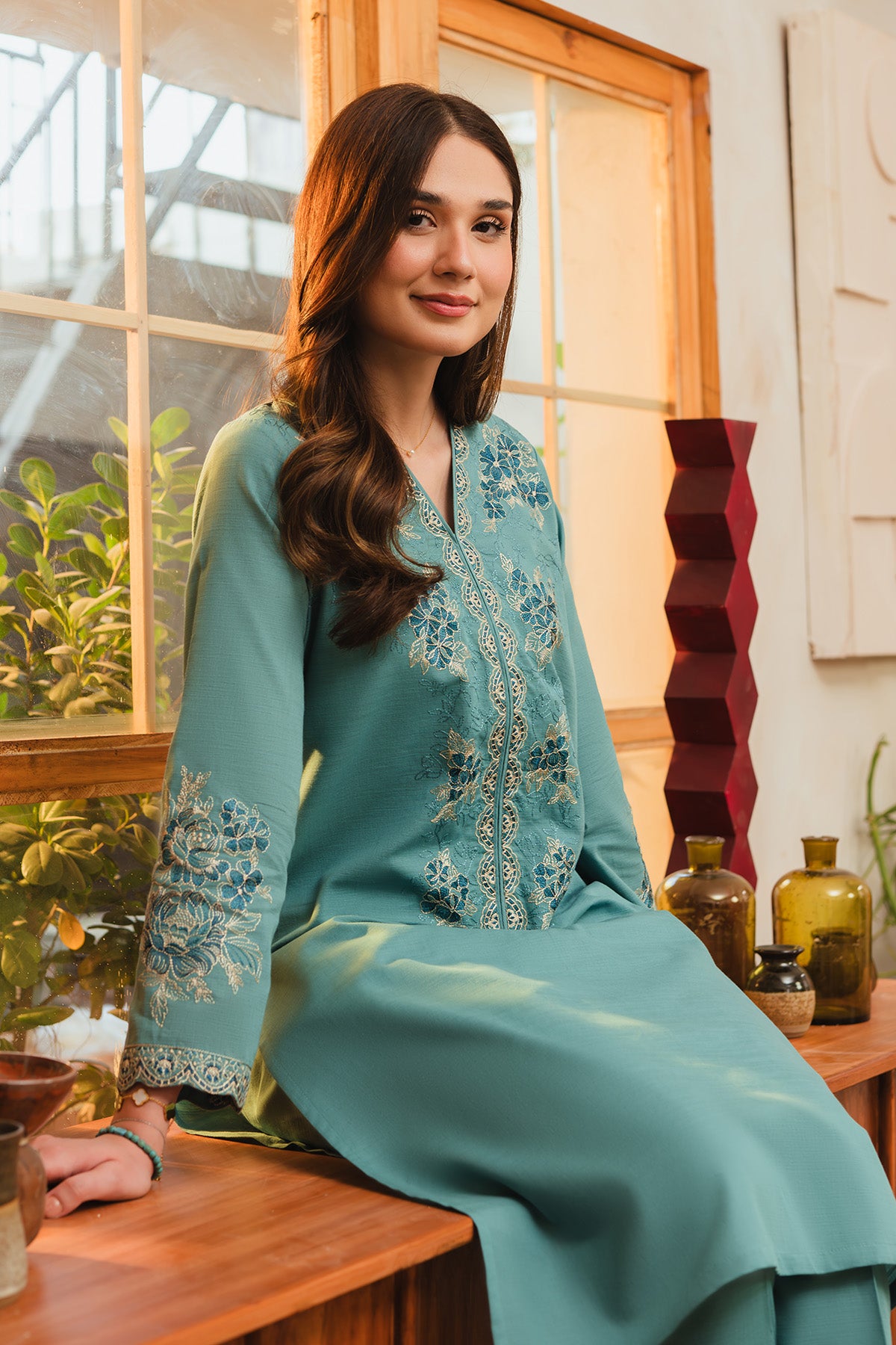 2 Piece Slub Khaddar Embroidered Suit (AE0037)