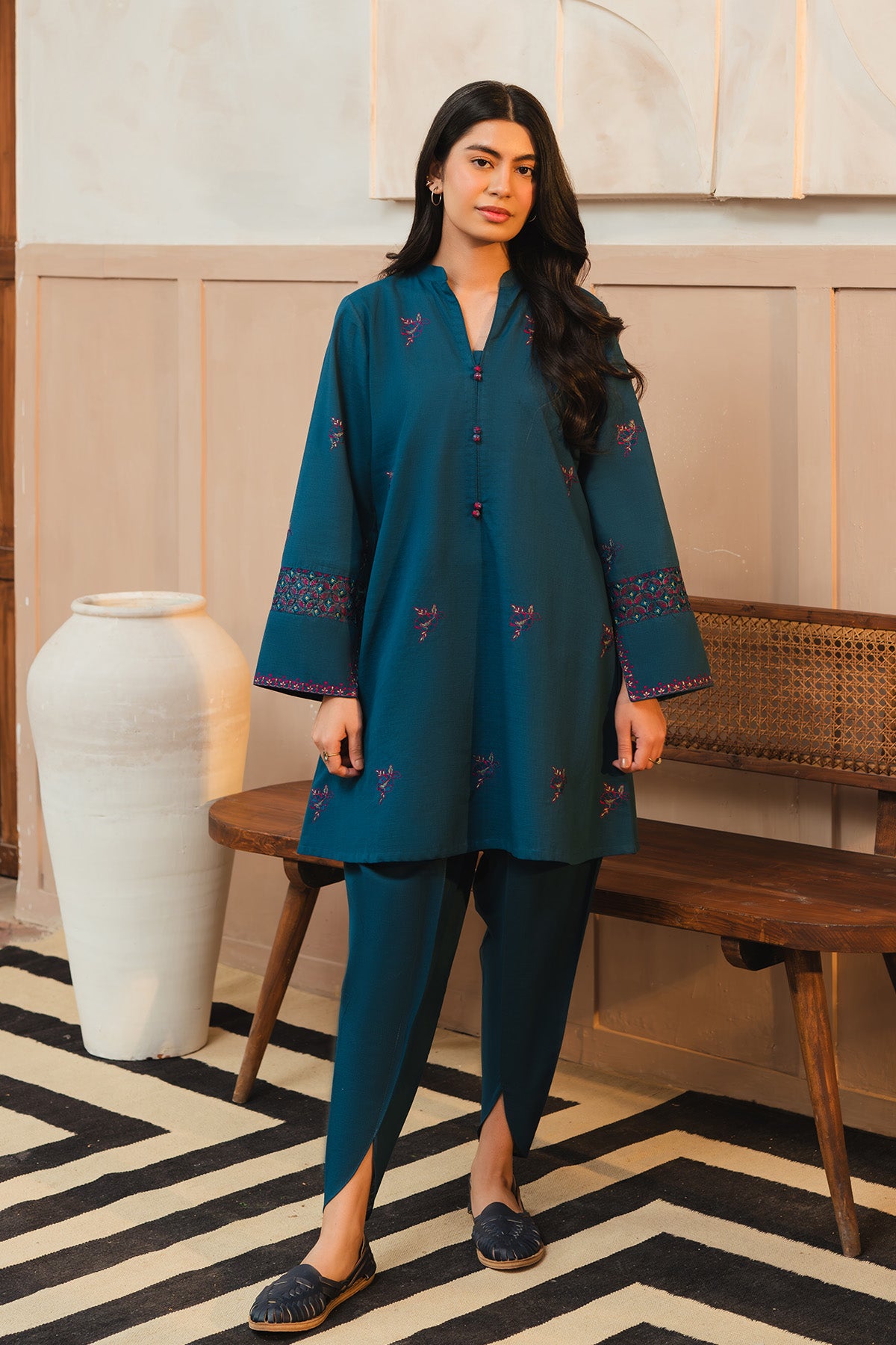 2 Piece Slub Khaddar Embroidered Suit (AE0050)