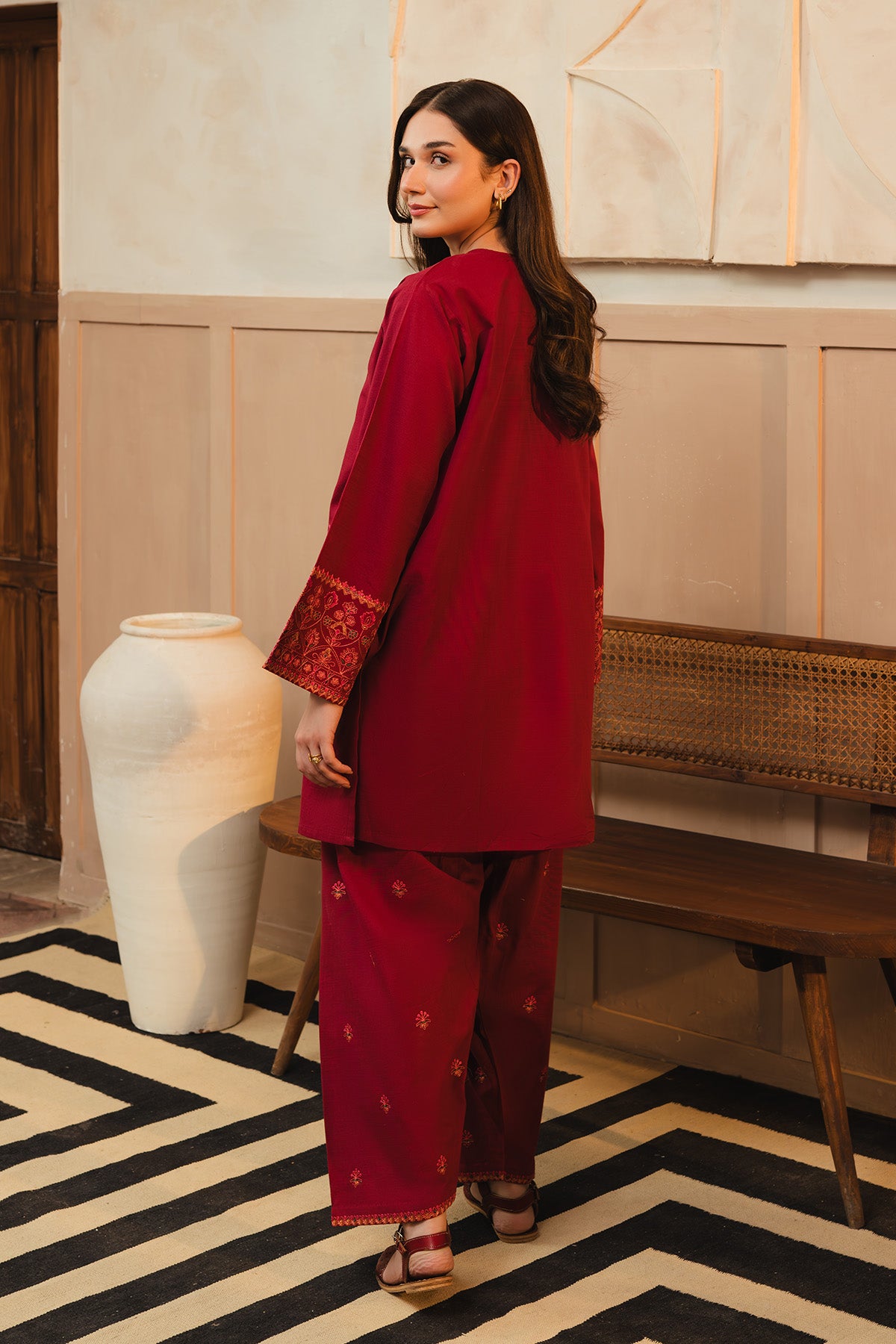 2 Piece Slub Khaddar Embroidered Suit (AE0056)