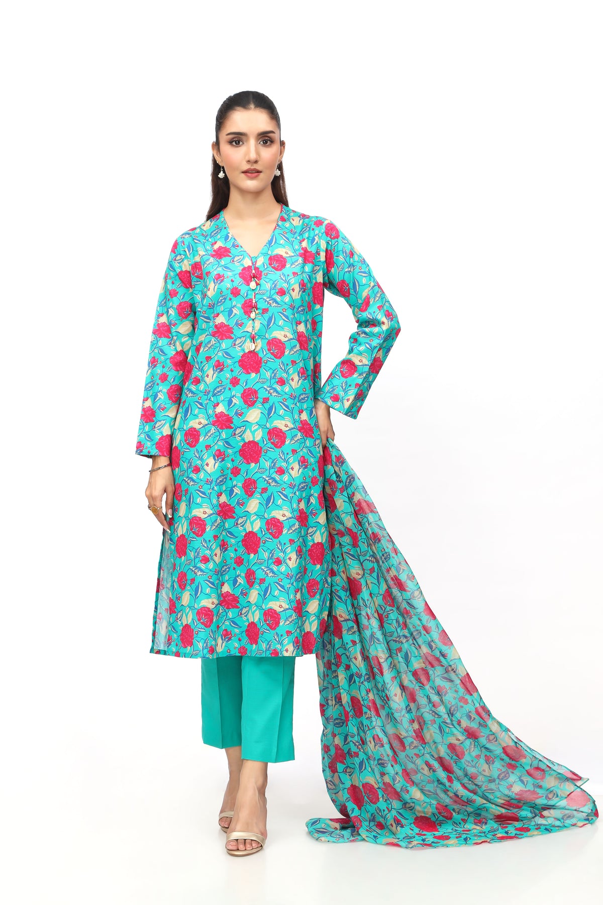 3 Piece Printed Slub Khaddar Printed & Tasselling Suit  (PD1308)