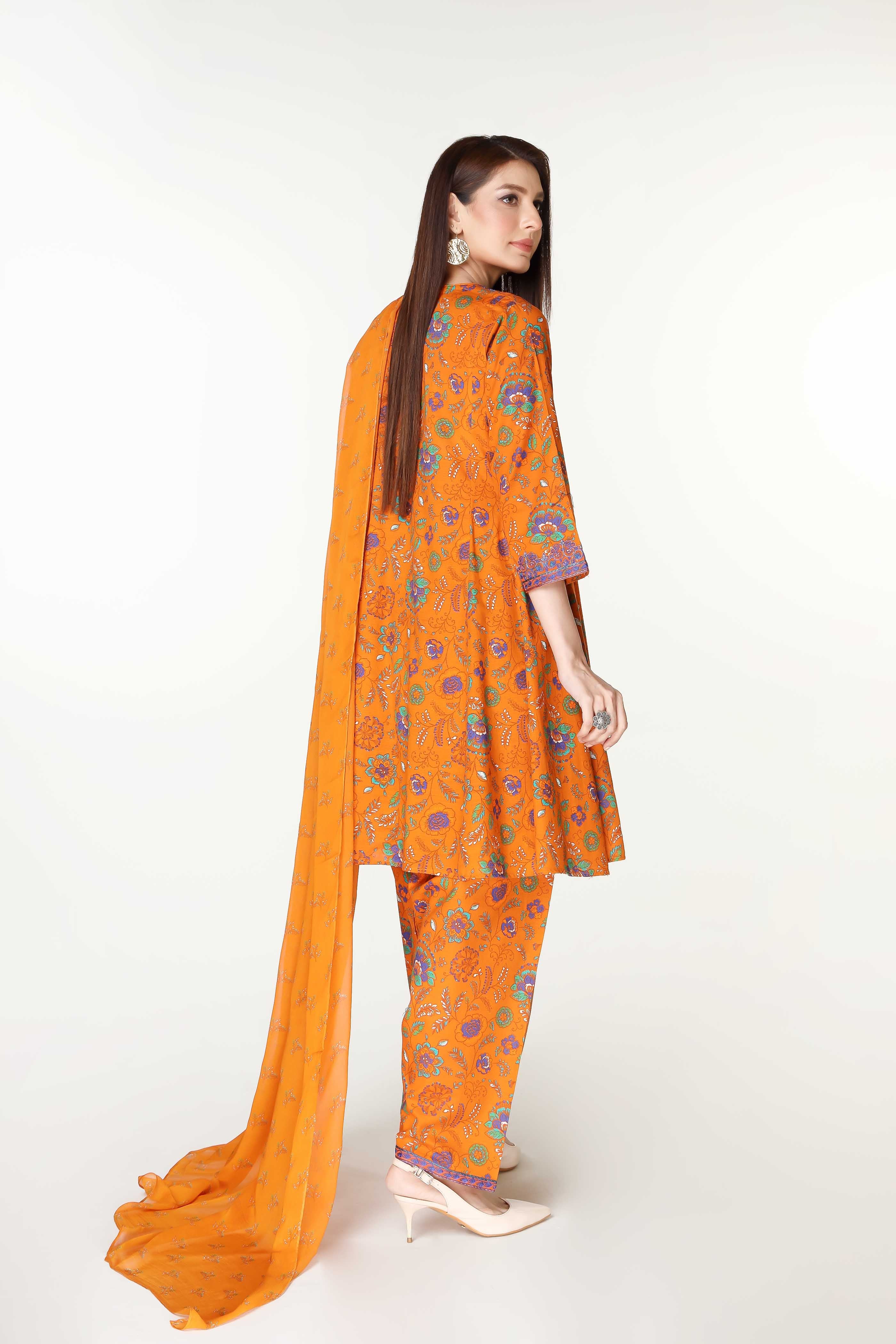 3 Piece Printed Slub Khaddar Embroidered Suit (PD1315)