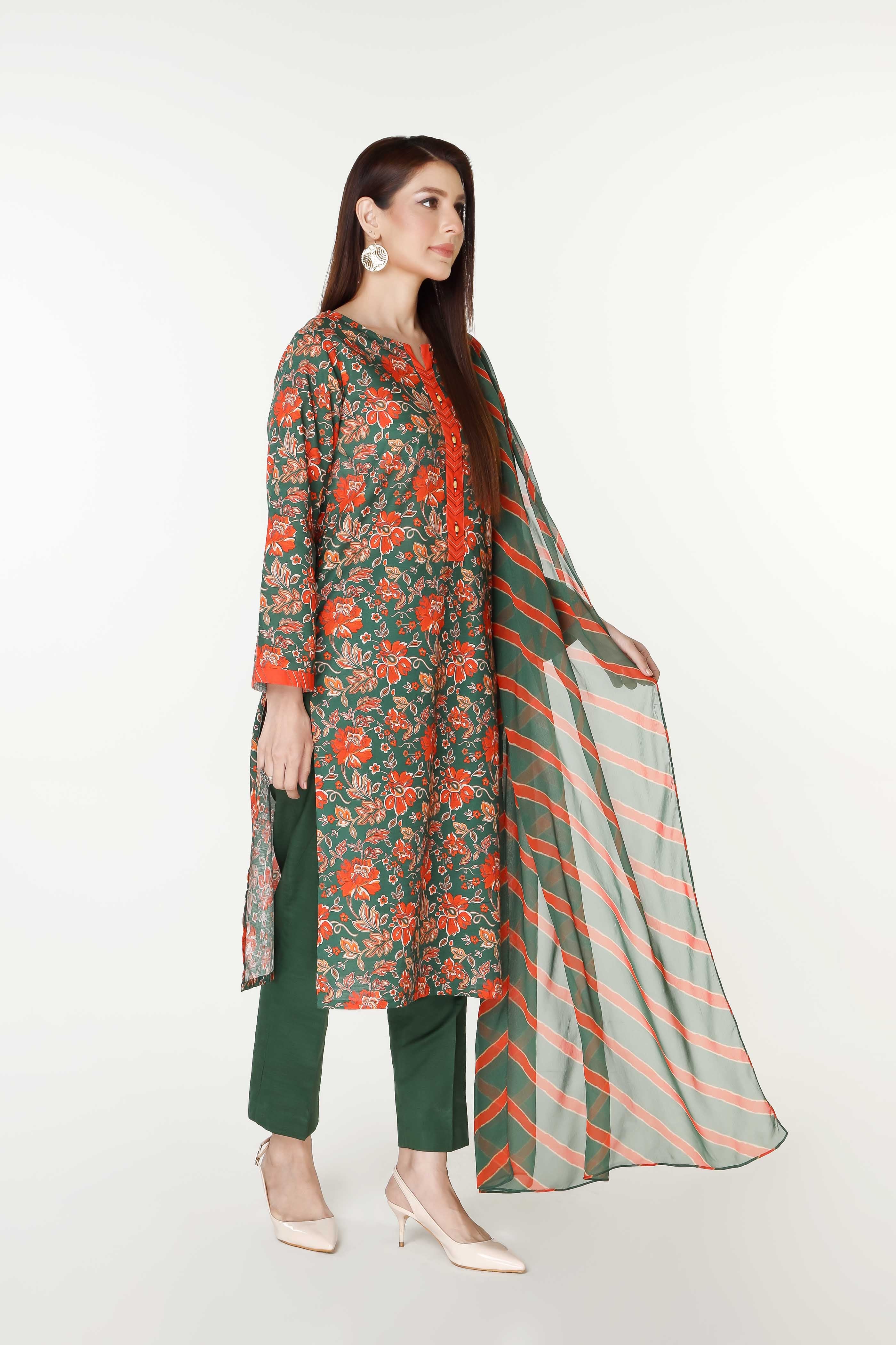 3 Piece Printed Slub Khaddar Printed Suit (PD1317)