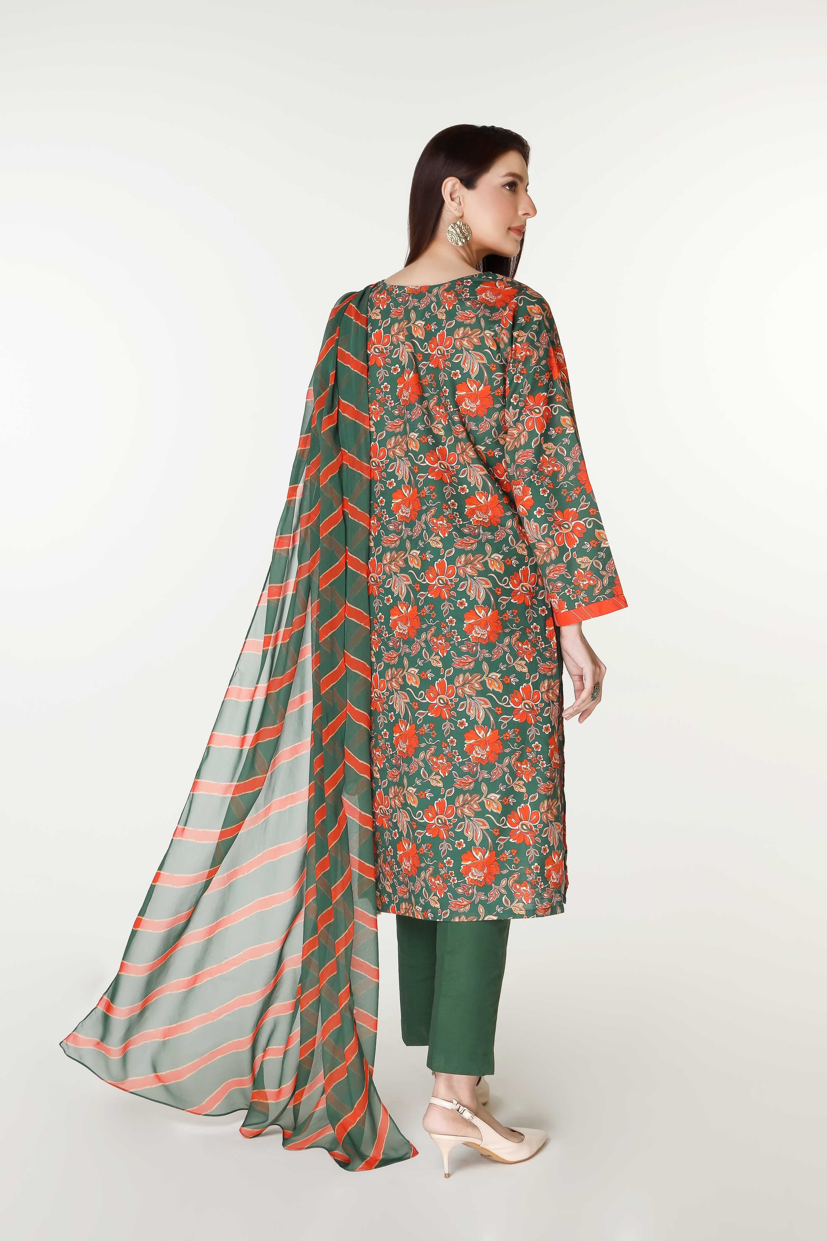 3 Piece Printed Slub Khaddar Printed Suit (PD1317)