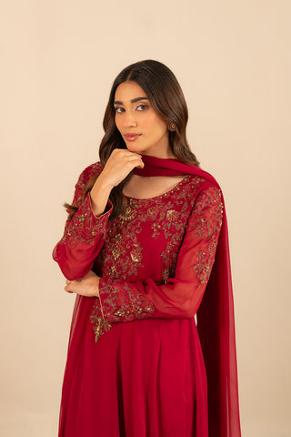 3 Piece Chiffon Embroidered Suit (FL0012)