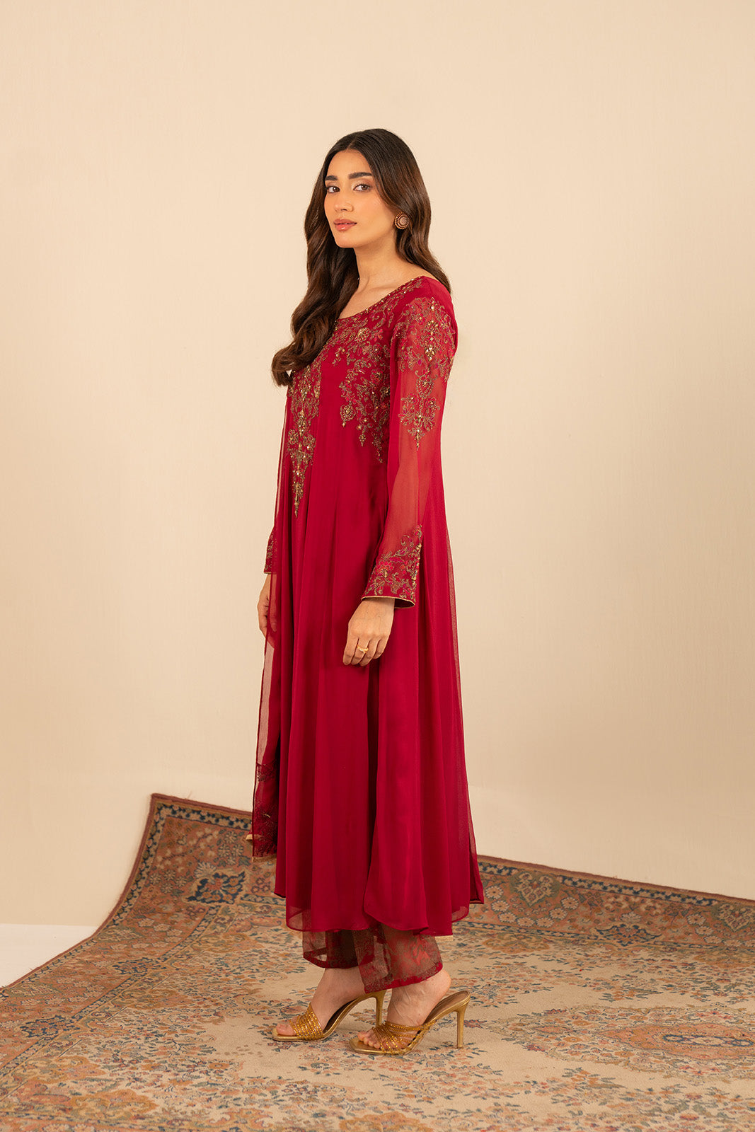 3 Piece Chiffon Embroidered Suit (FL0012)