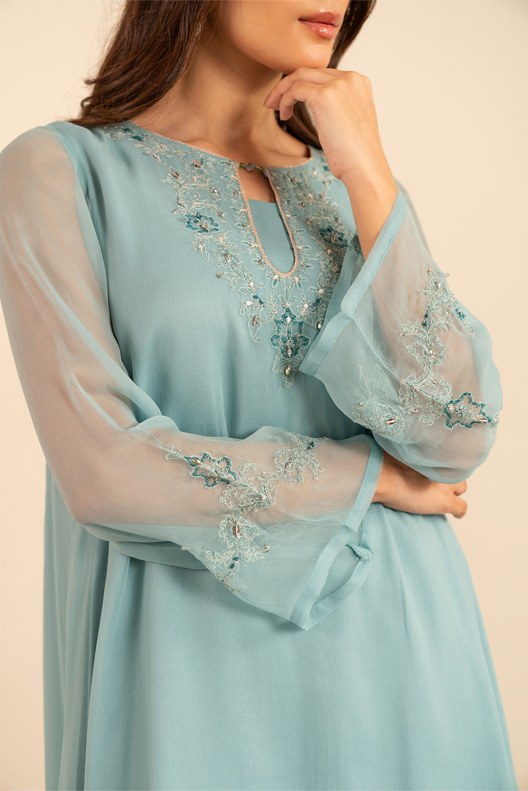 1 Piece Chiffon Embroidered Shirt (FS0018)